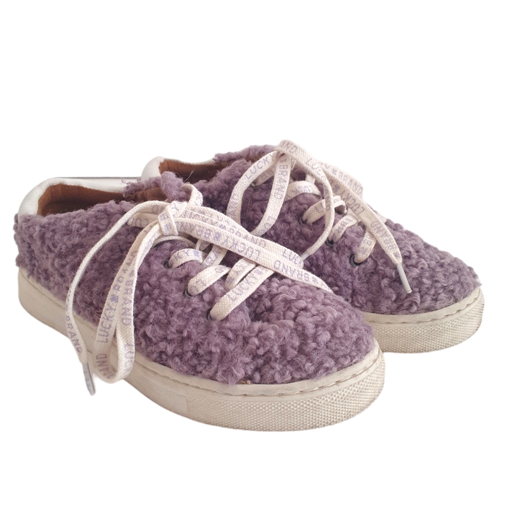 Lucky Brand Devina Faux Fur Curly Shearling Lavender Purple Sneakers Size 13